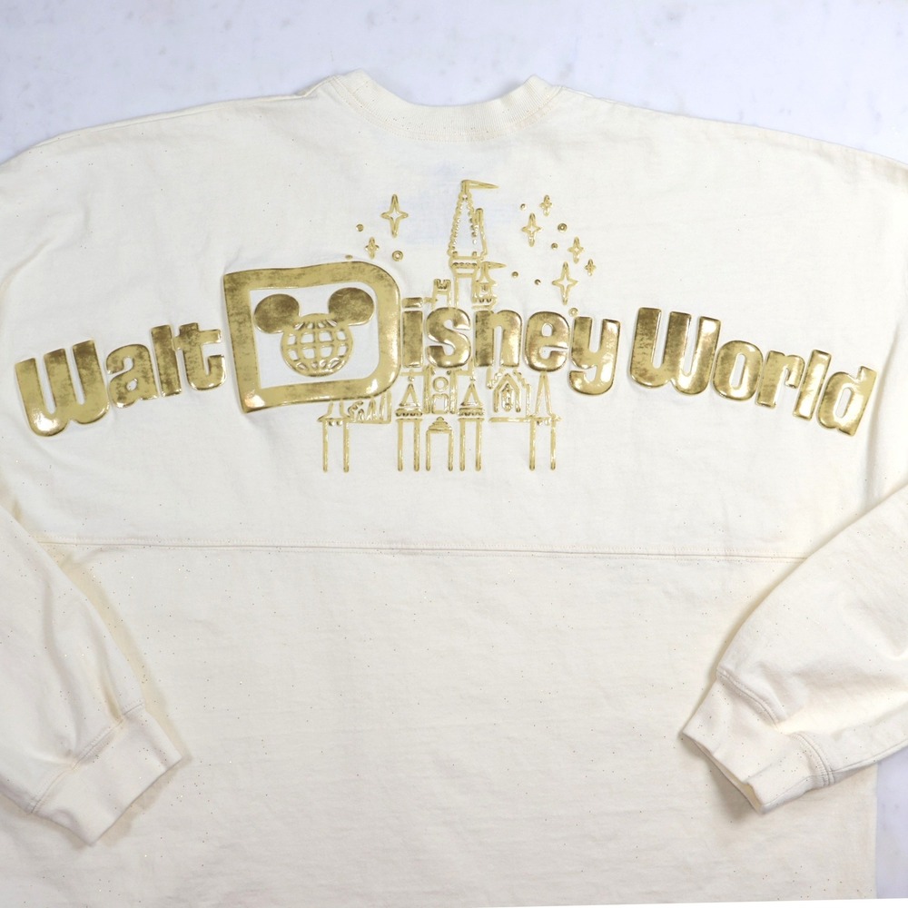 Disney Spirit Jersey Walt Disney World Gold Glitter Puff Print Cream L
